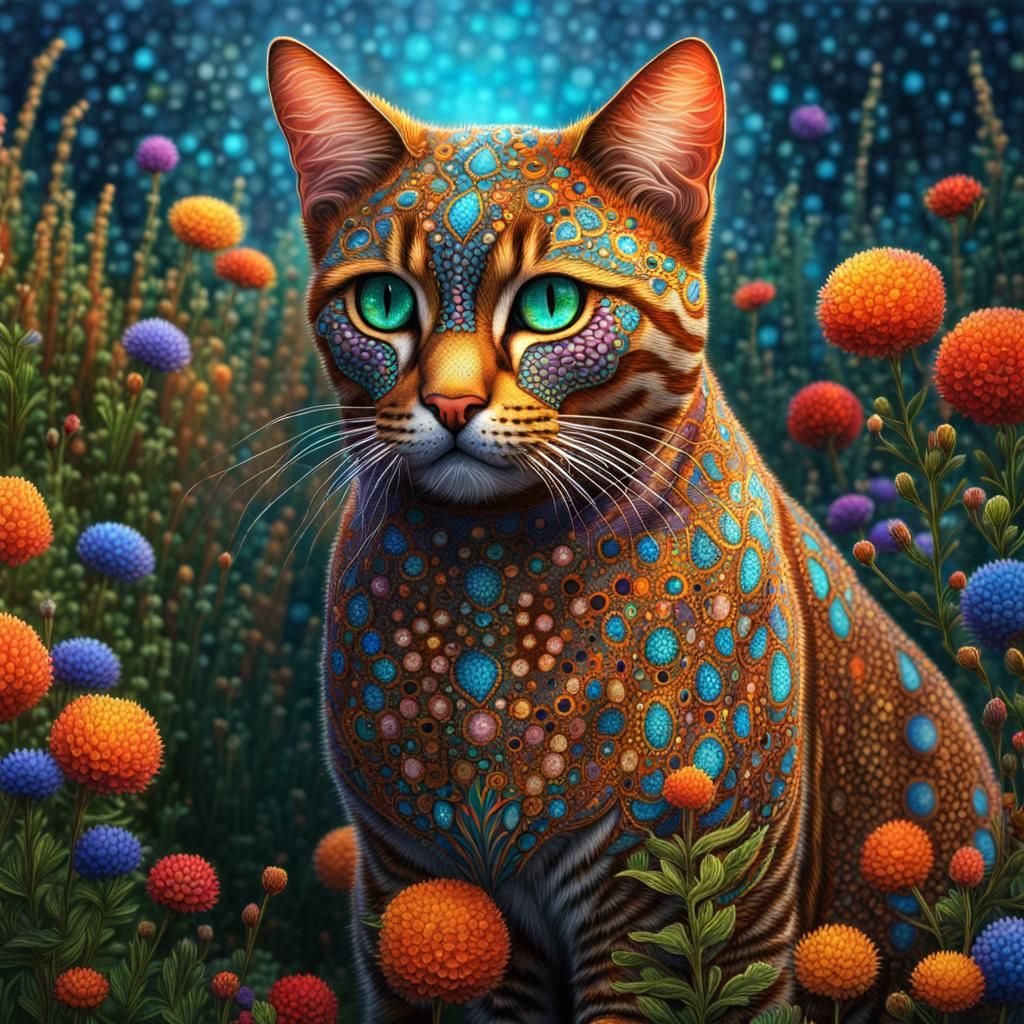 Pointillist Cat of Cats in Zentangle Style