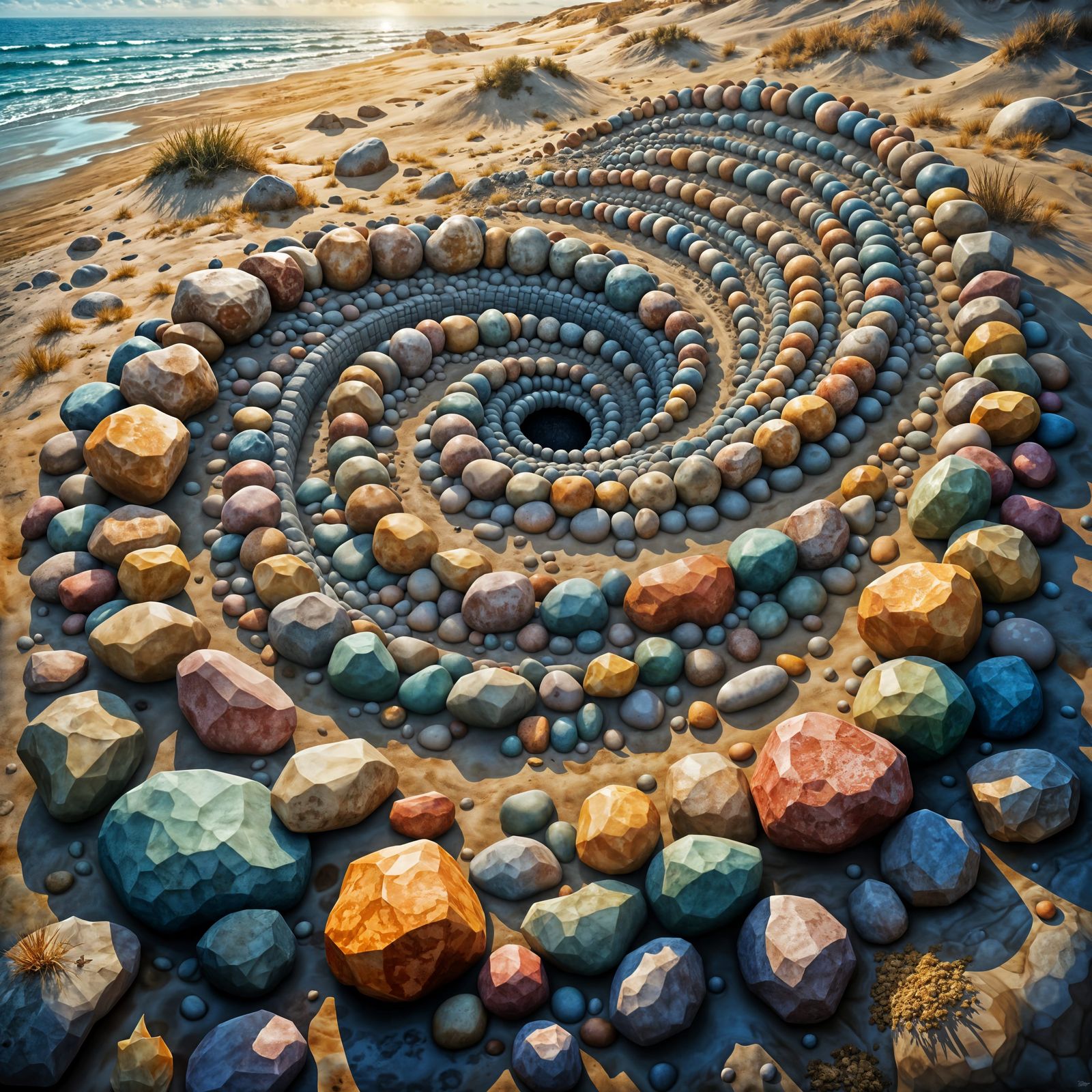 Earth Art Stone Spiral in Hyperrealistic Painting Style