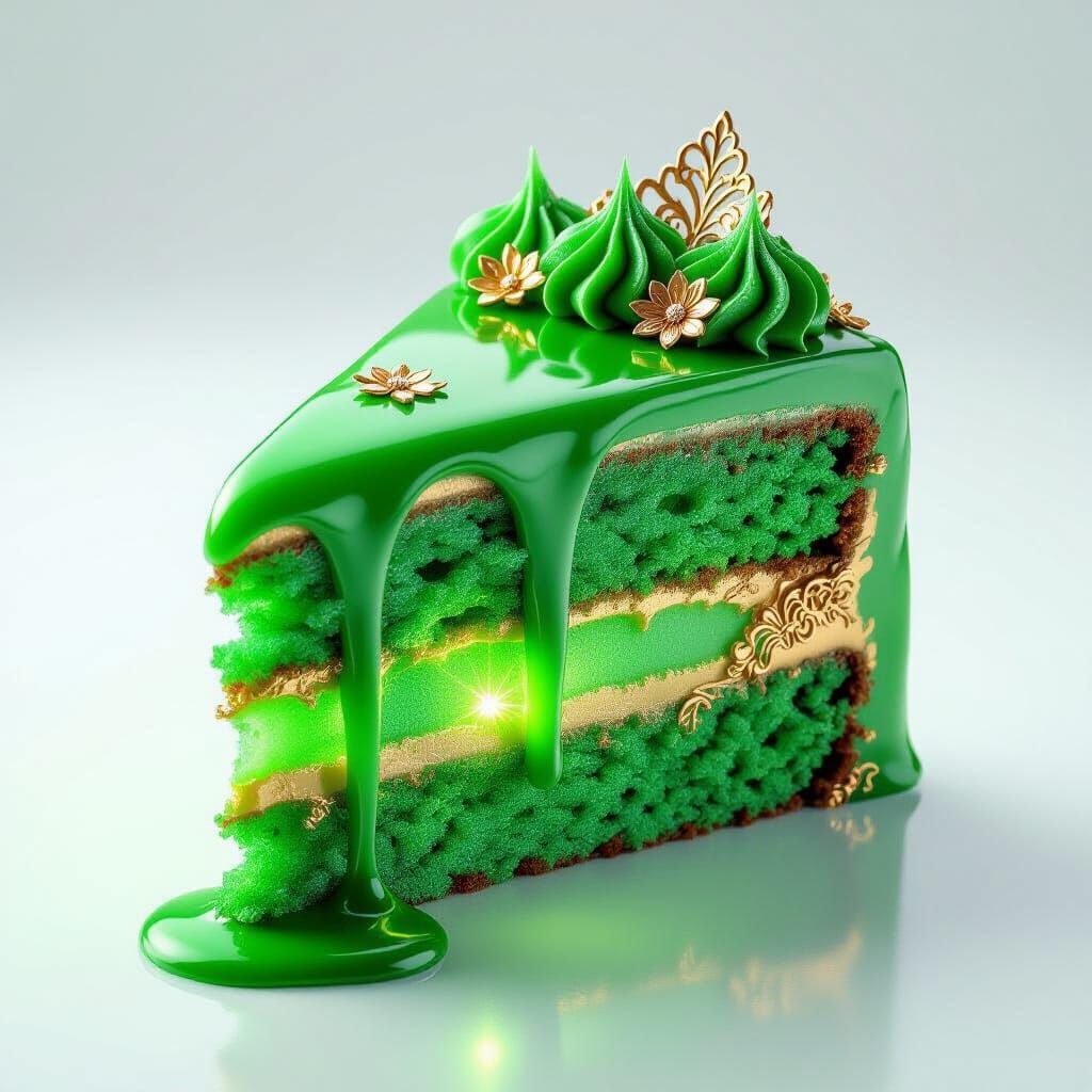 Emerald Cake Slice with Luminous Green Icing