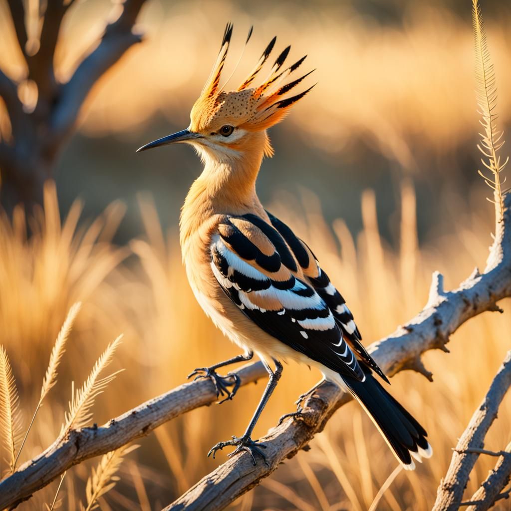 Hoopoe Bird in Sunny Savannah: Wildlife Photography