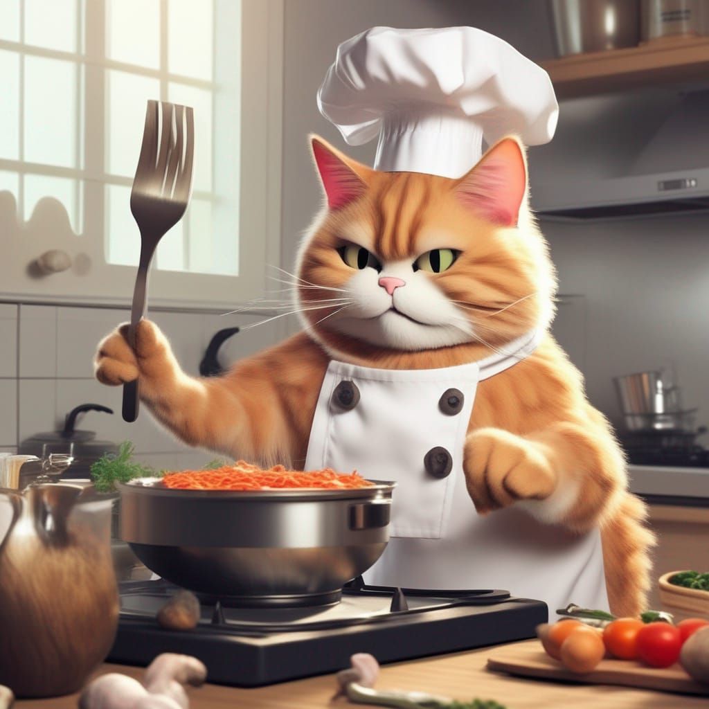 Cat Chef Cooking a Meal