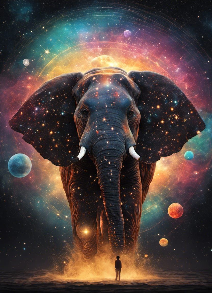Elephant Portrait in Kinetic Fractal Style