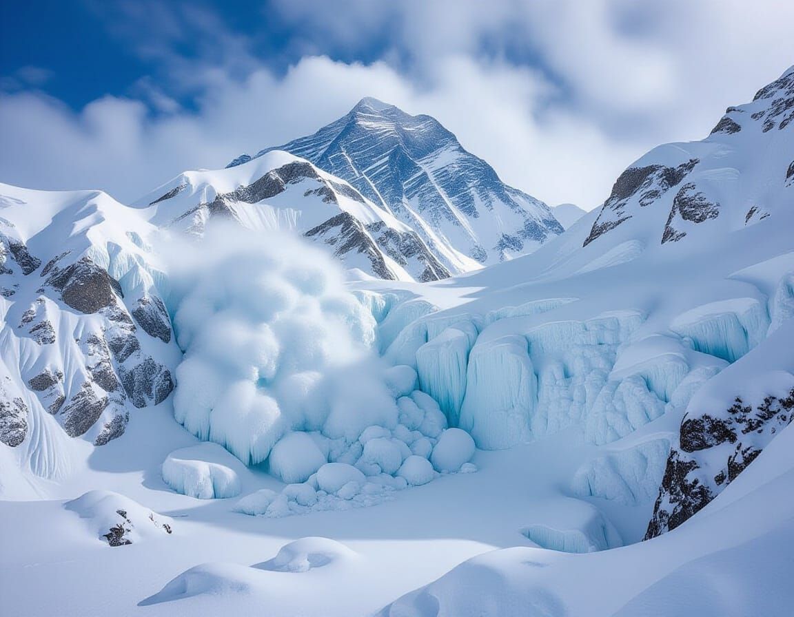 Mount Everest Avalanche in Haussmann Watercolor Style