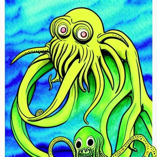 Cthulhu in Coloring Book Style, Analogous Colors