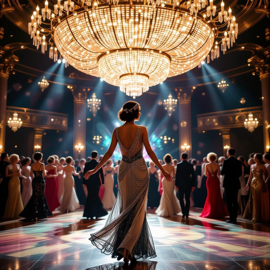 Flapper Dress Dance Scene in Art Nouveau Style