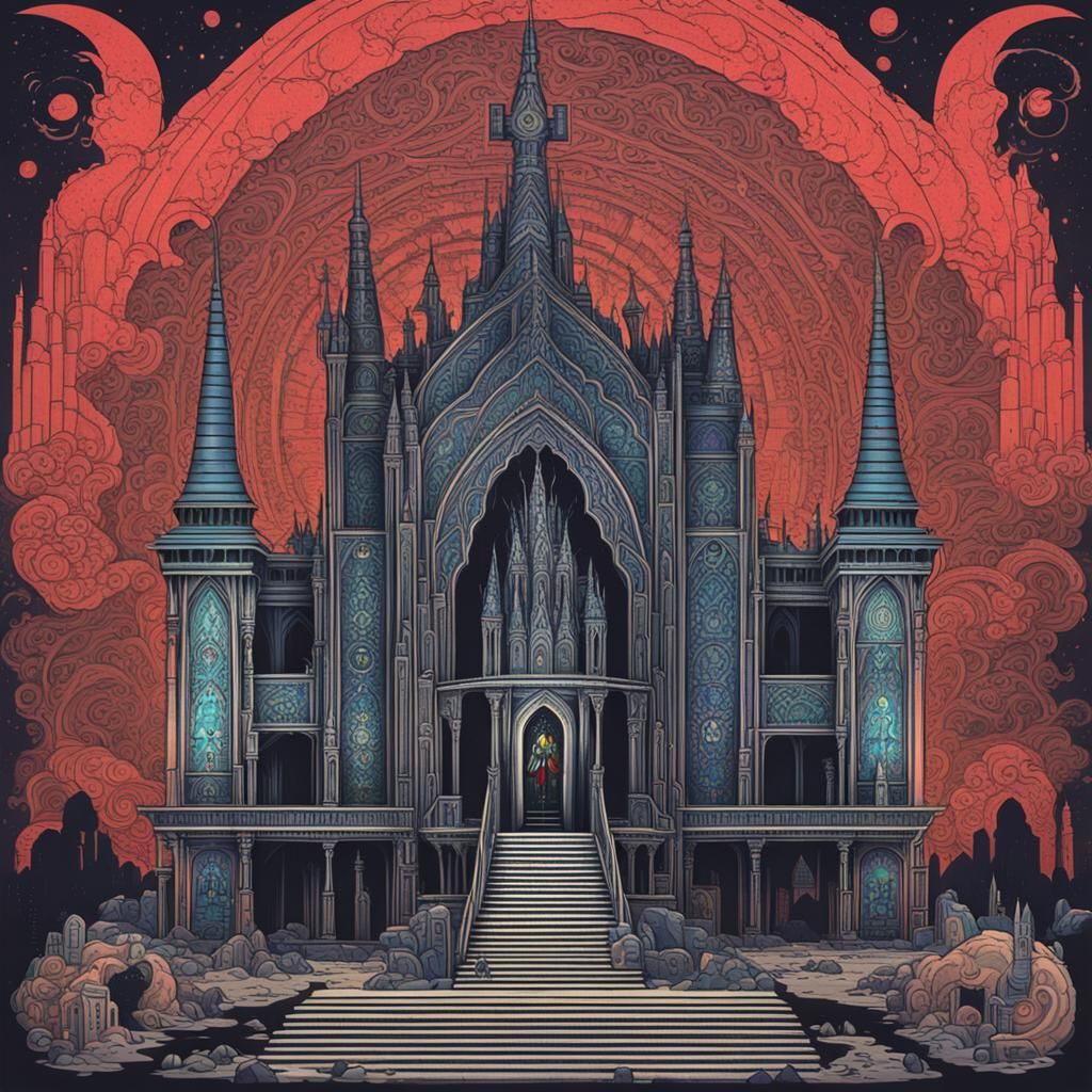 Ethereal Temple in a Gothic Raygun Aesthetic