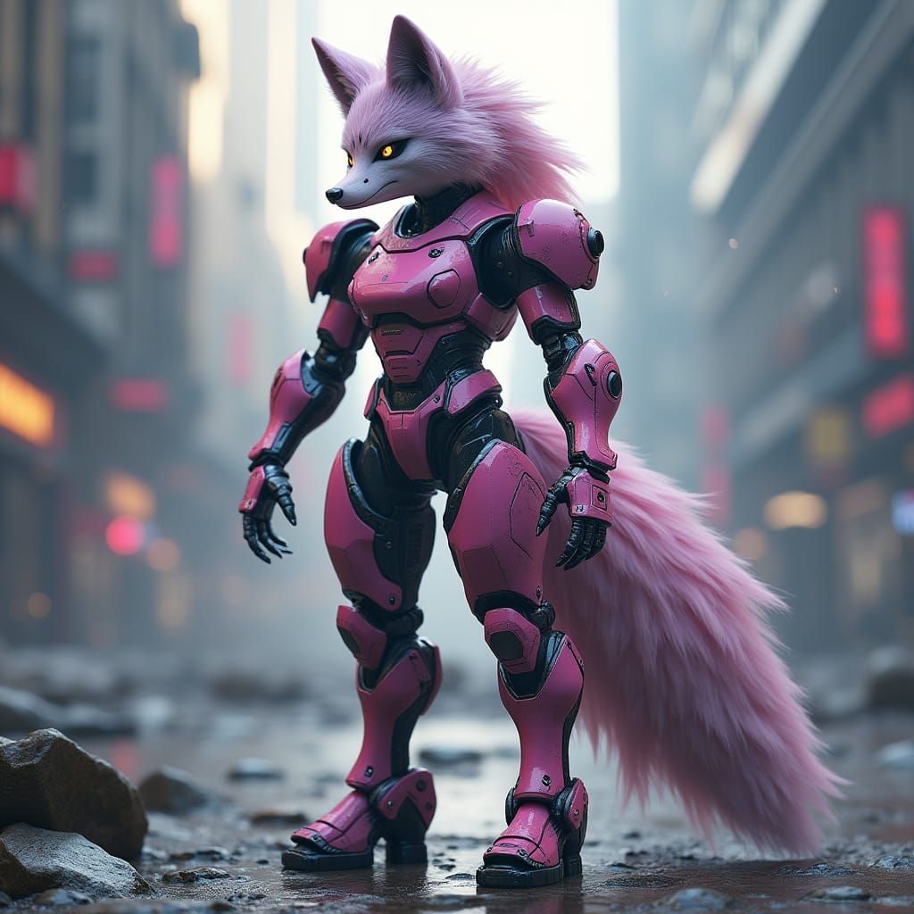 Futuristic Fox Robot in Polished Sci-Fi Setting