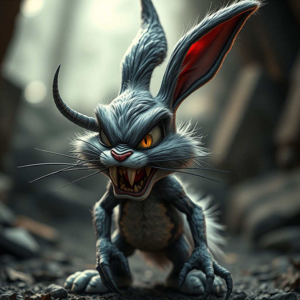 Demonic Bugs Bunny Cartoon in Hyperrealistic Style