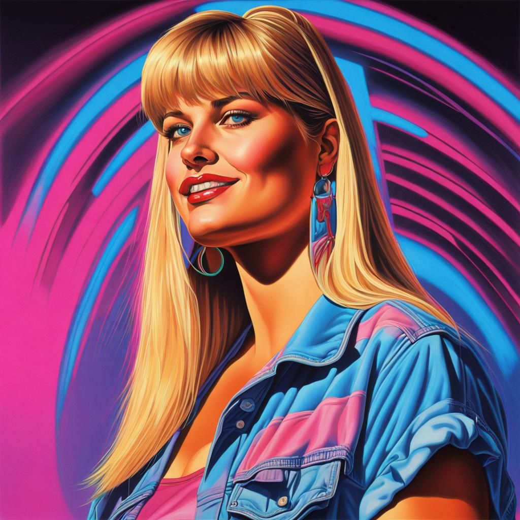Voluptuous Woman in Retrowave Synthwave Style
