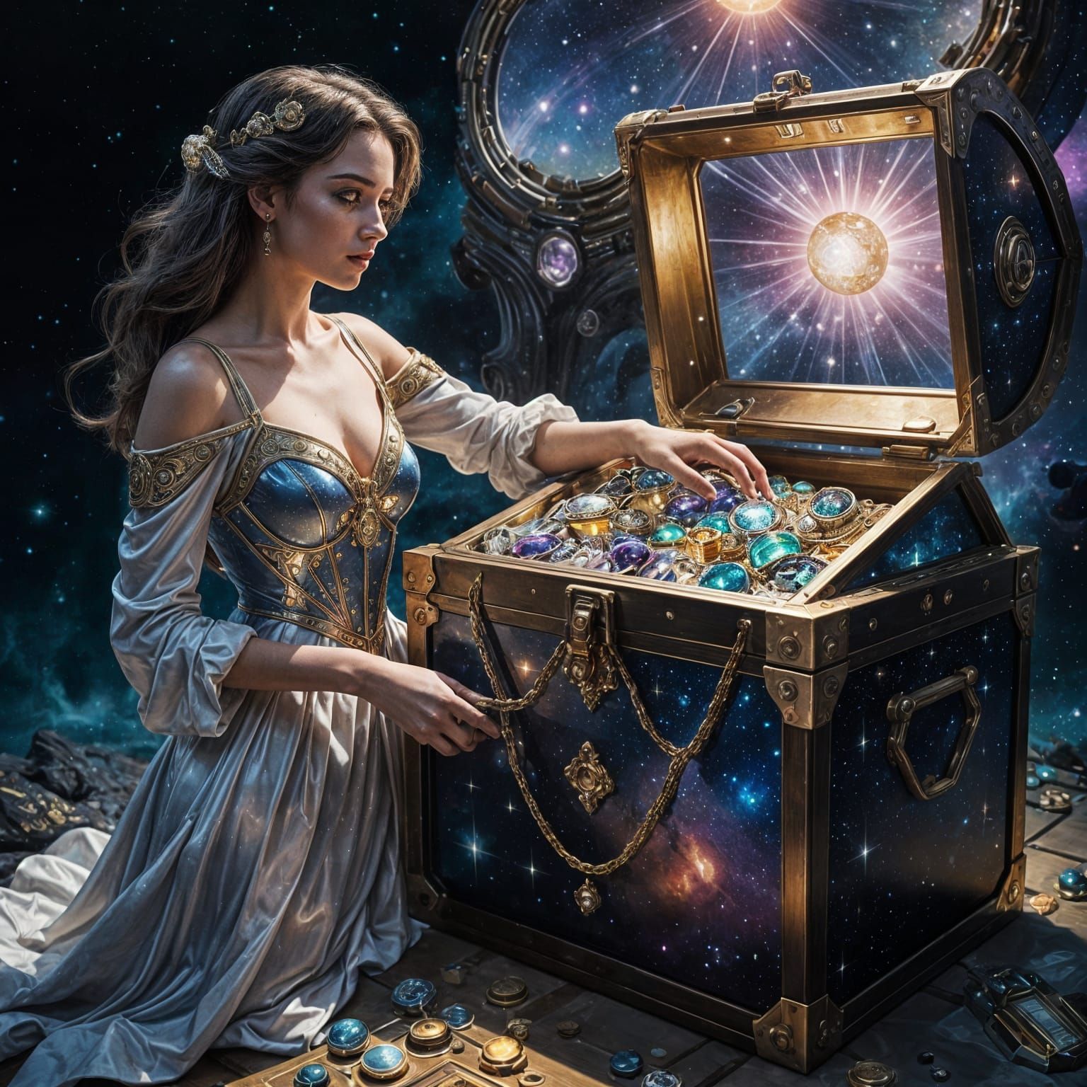 Astronaut Drifting in Space Ocean: Retro-Futuristic Style