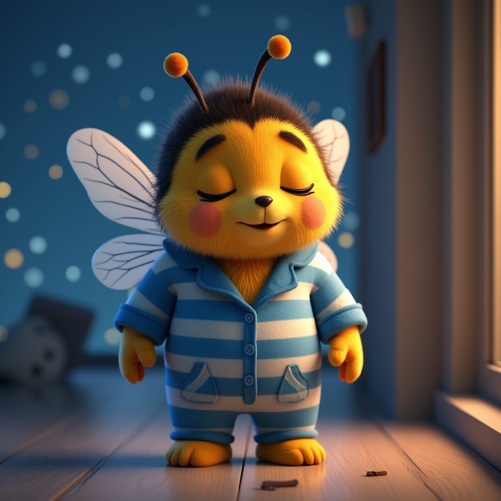 Sleepy Bee in Pajamas: Cartoon Style 3D Render