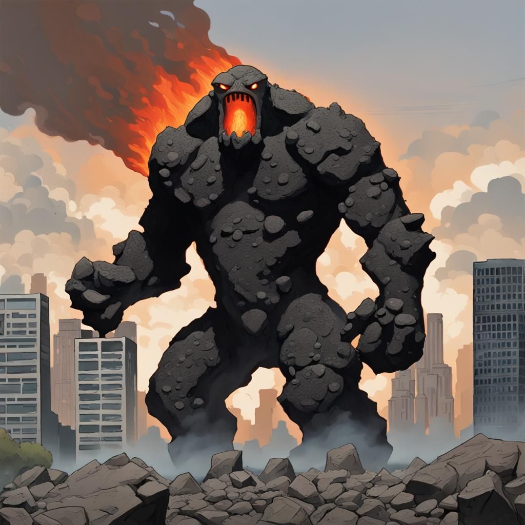 Basalt Rock Golem Attacks Metropolitan City