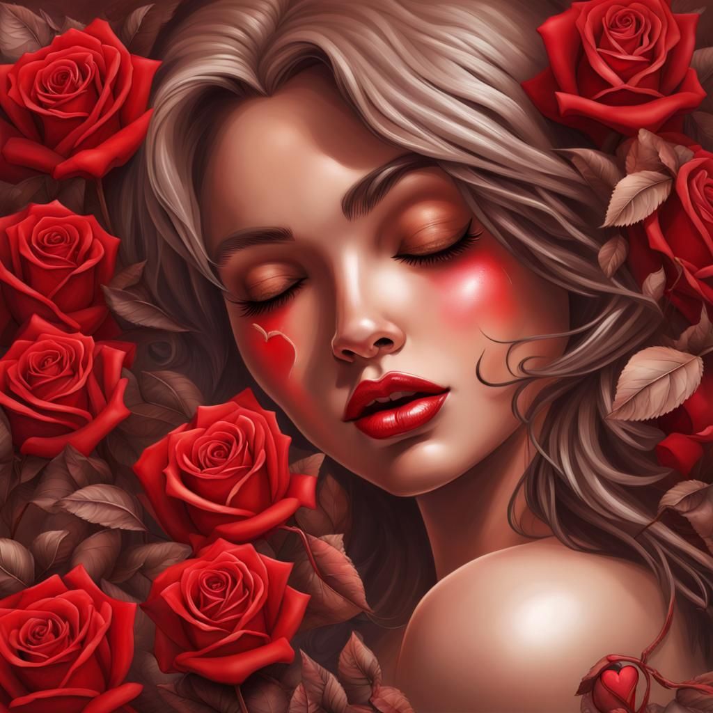 Angelic Woman with Chocolate Heart and Roses
