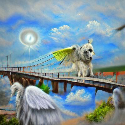 Winged Dog Ascends to Heaven: Digital Painting