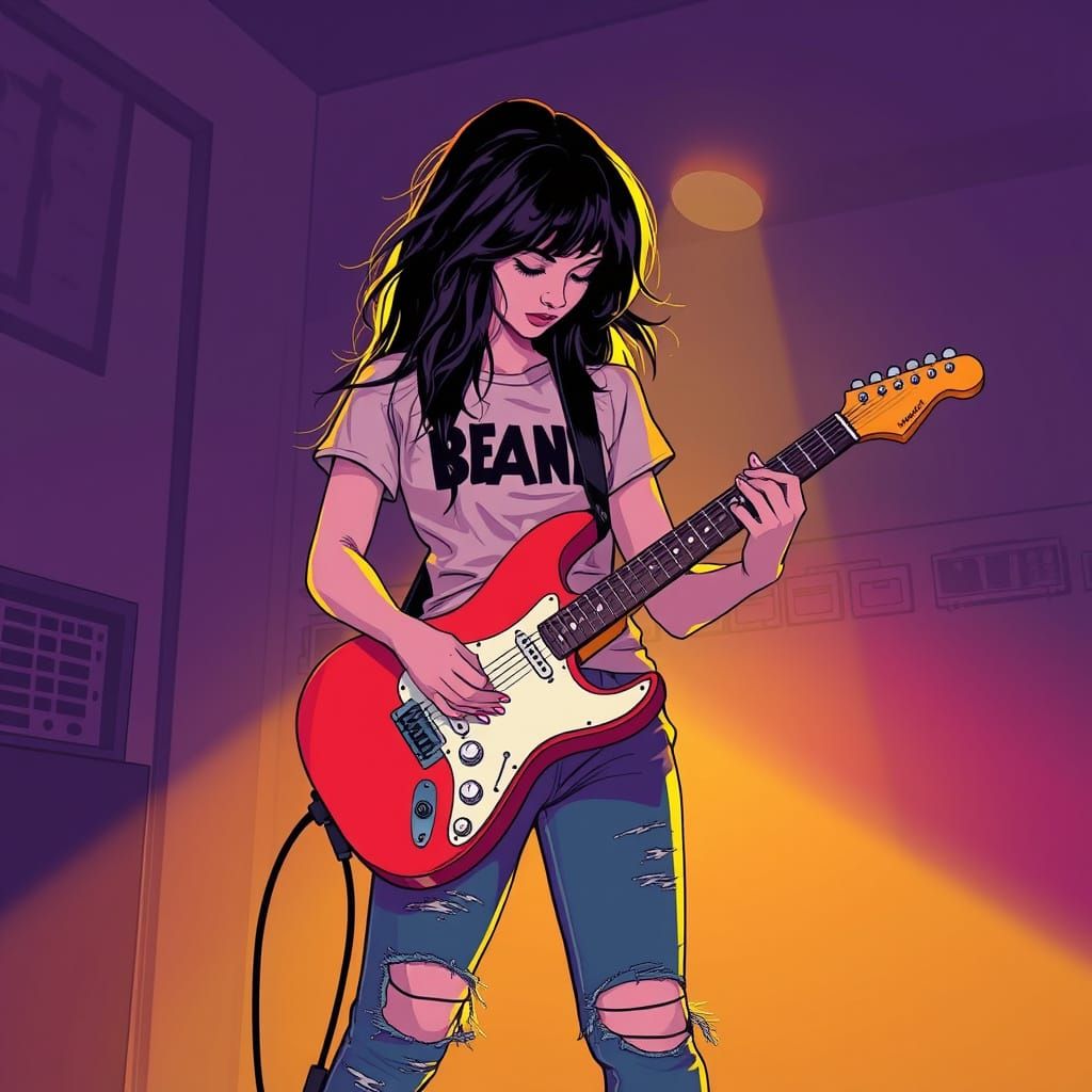 Woman Playing Guitar in Digital Art Style