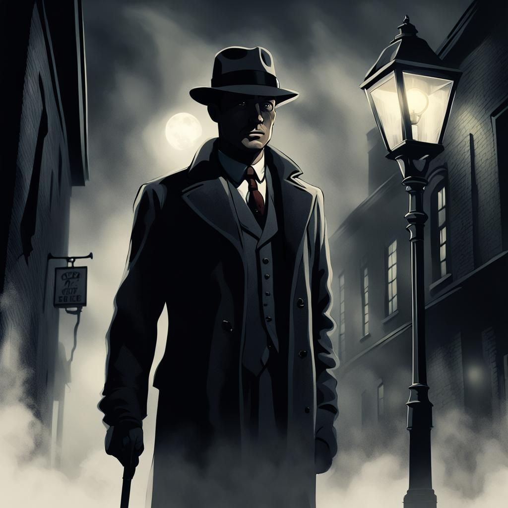 Noir Detective in Foggy Alleyway: Digital Painting