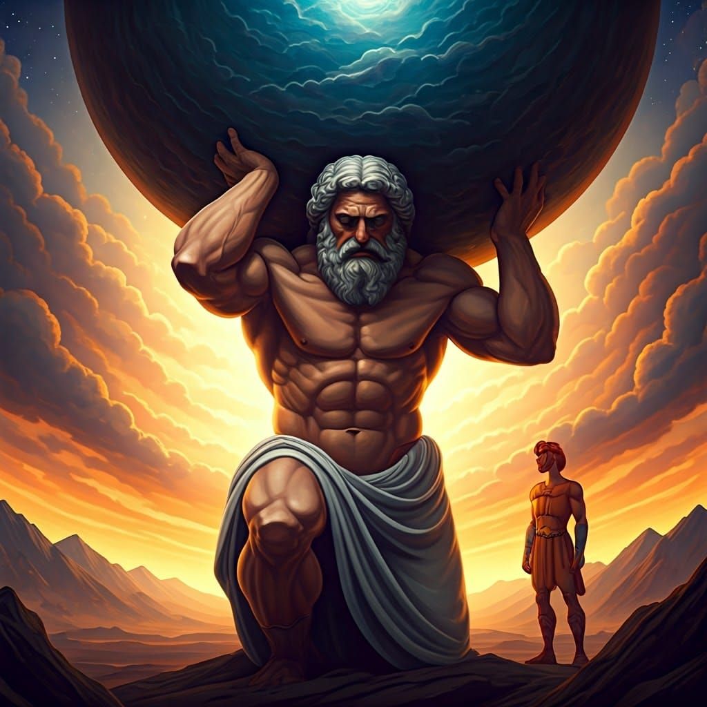Atlas and Hercules: A Classical Mythology Scene