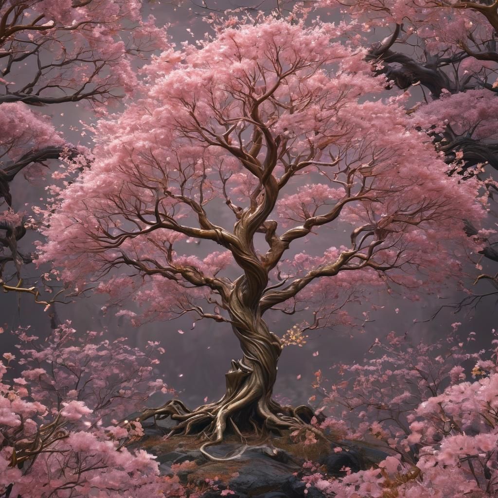 Pale Pink Crystalline Tree of Life in Matte Style