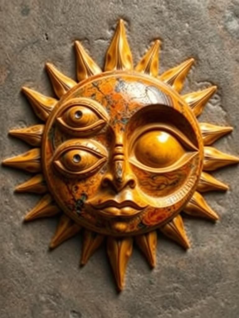 Asymmetrical Three-Eyed Sun God Relief Sculpture