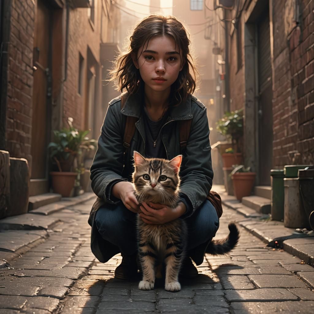 Girl Meets Kitten: Cinematic Digital Art