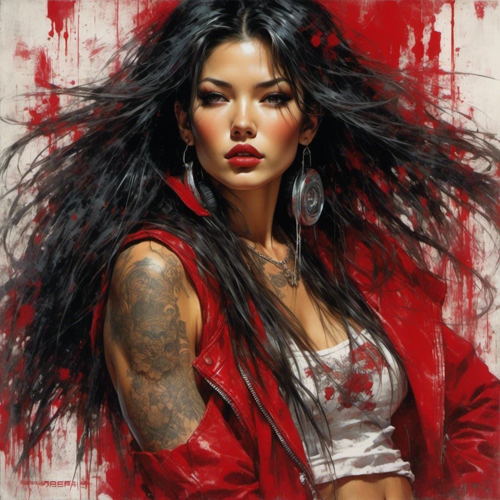 90s Female Band Member in Grunge Poster Style