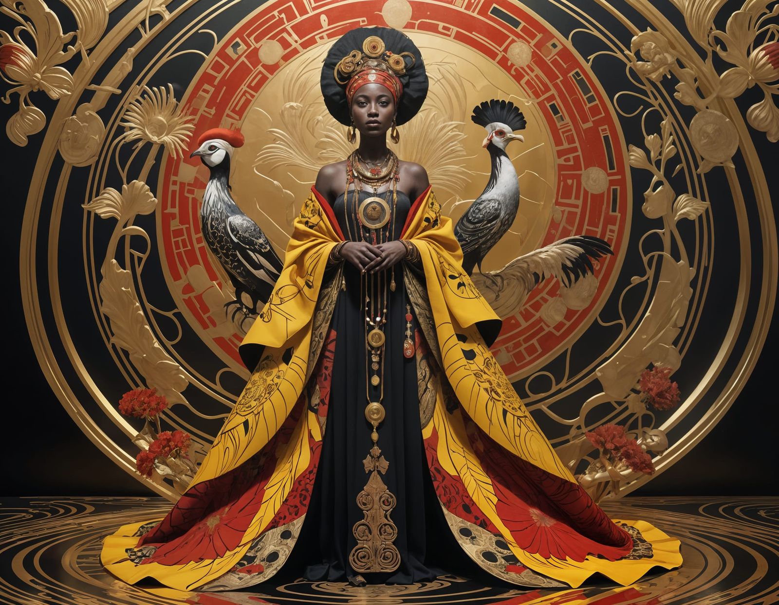 Ugandan Woman Sculpture in Art Nouveau Style