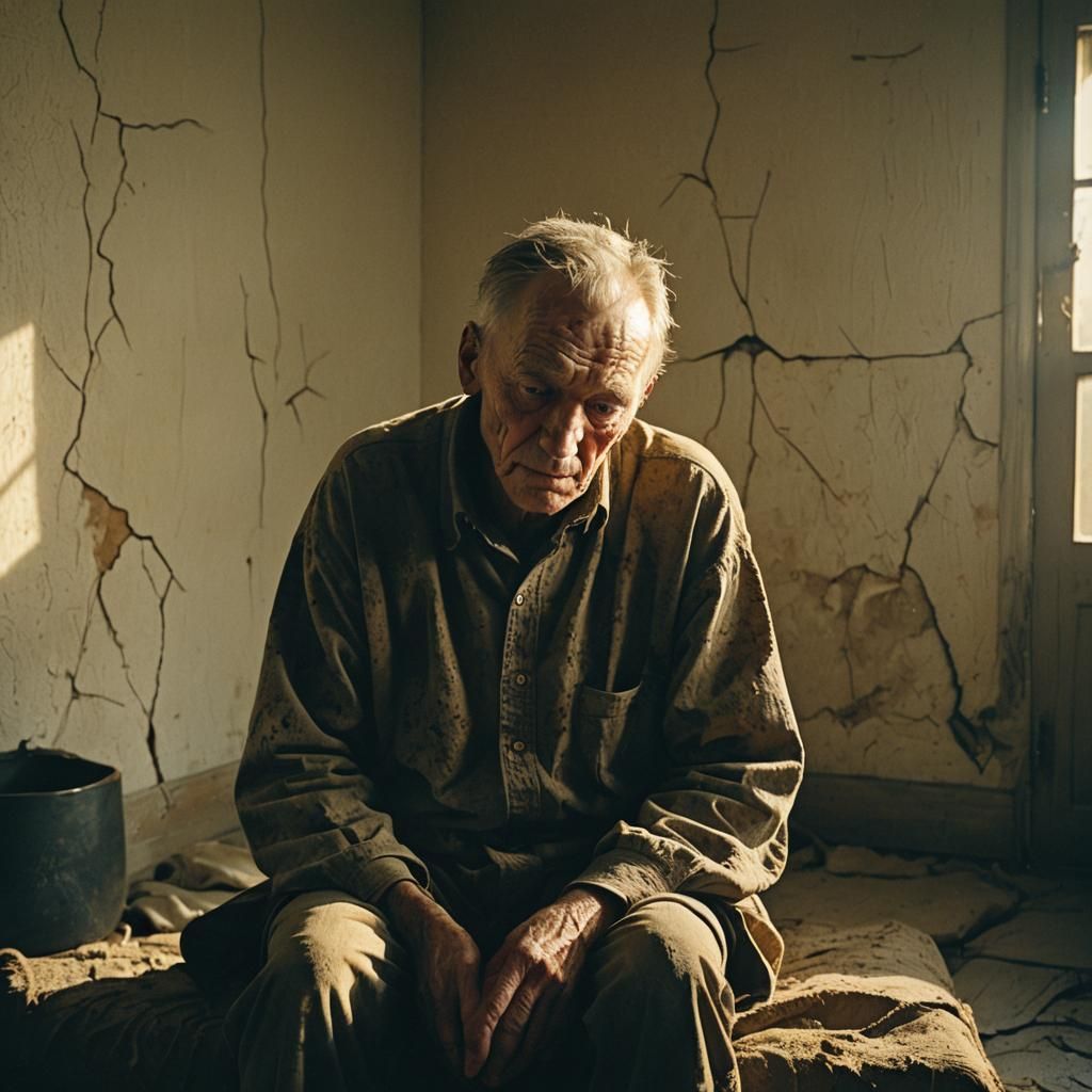 Dramatic Portrait of Person with Cracked Skin