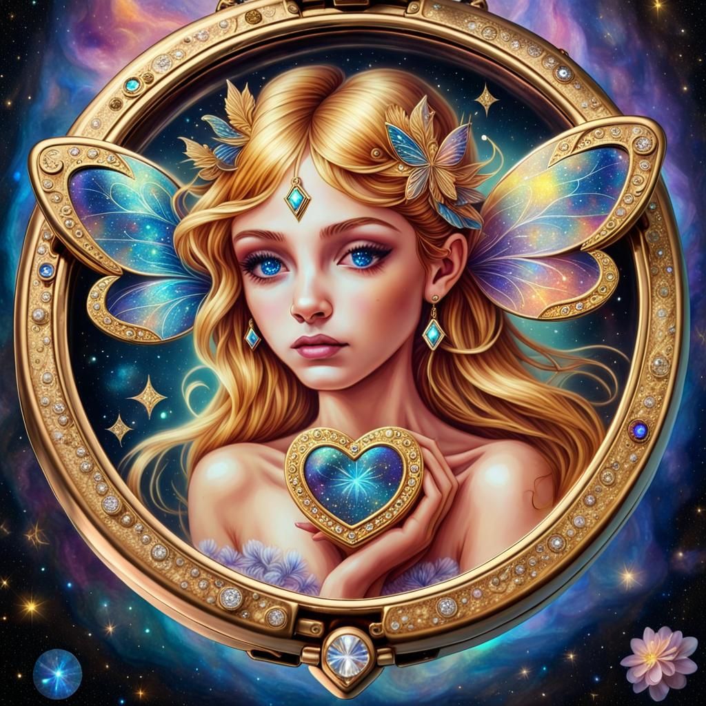 Golden Fairy Lockets in Cosmic Astral Illustration