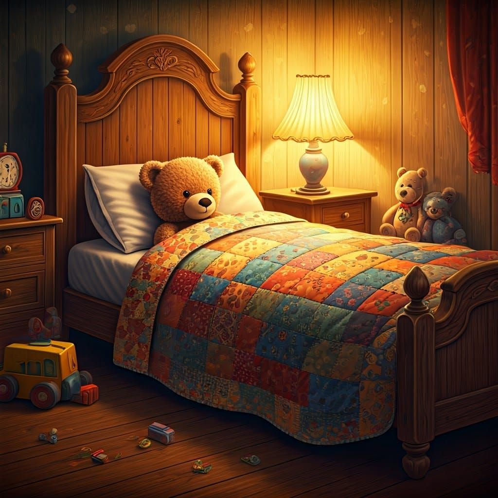 Cozy Teddy Bear in Child's Storybook Room