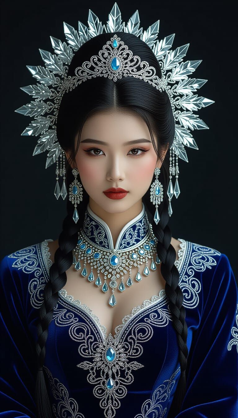 Hmong Queen Portrait with Ice Crystal Crown