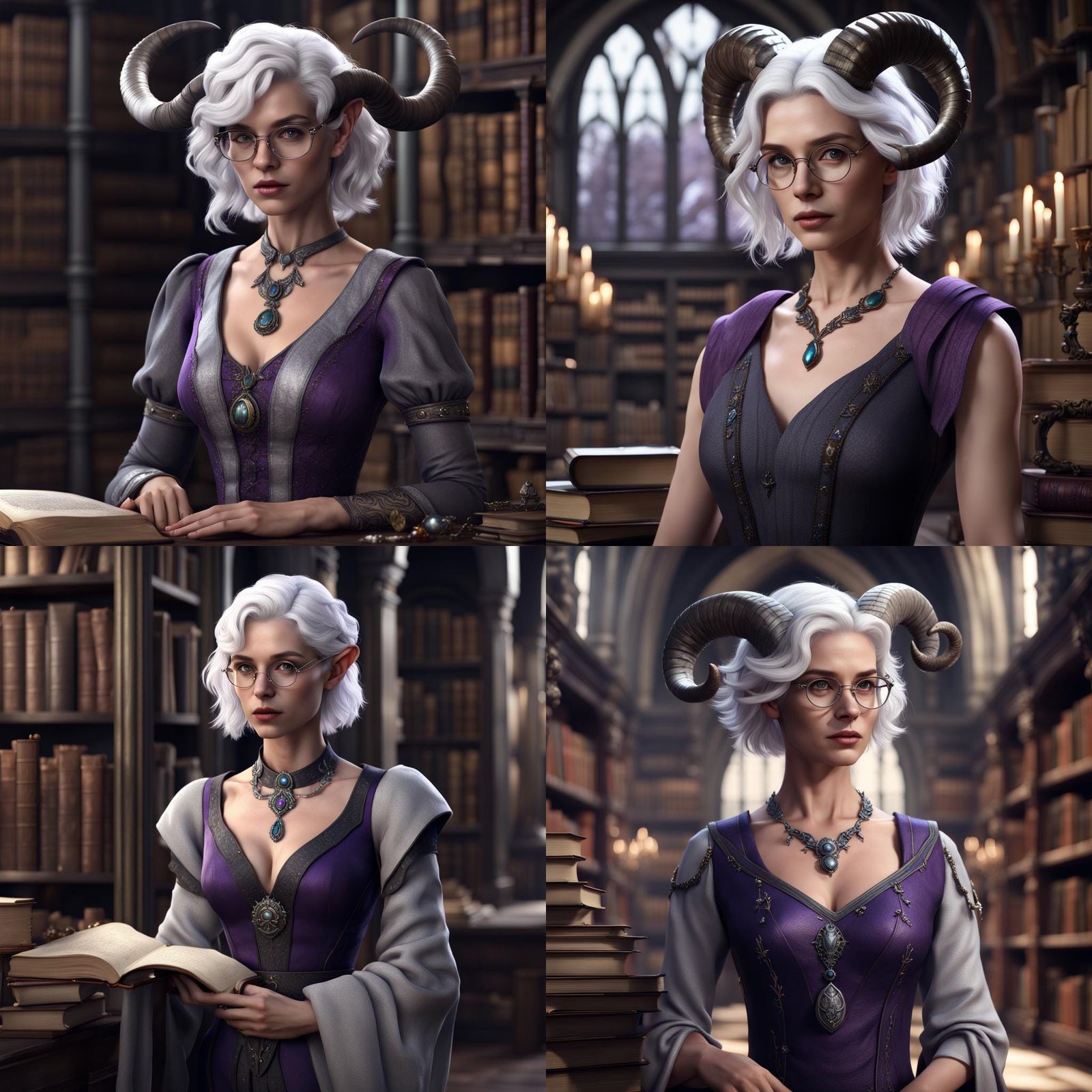 Young Tiefling in Library: Detailed Fantasy Art