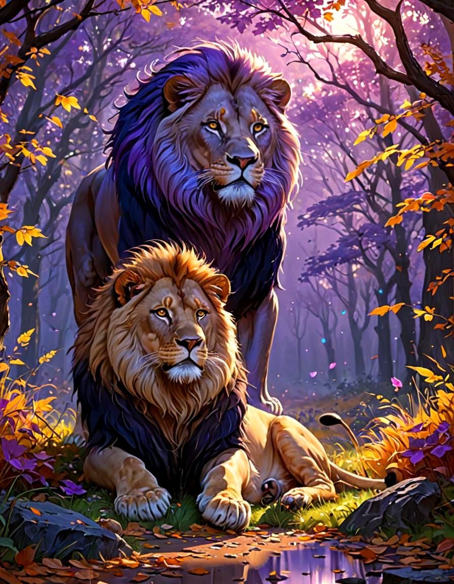 Sentient Lion in Ultraviolet Digital Art Style