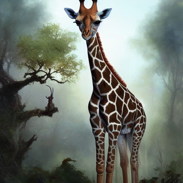 Baby Giraffe Calf Portrait with Blue Hat