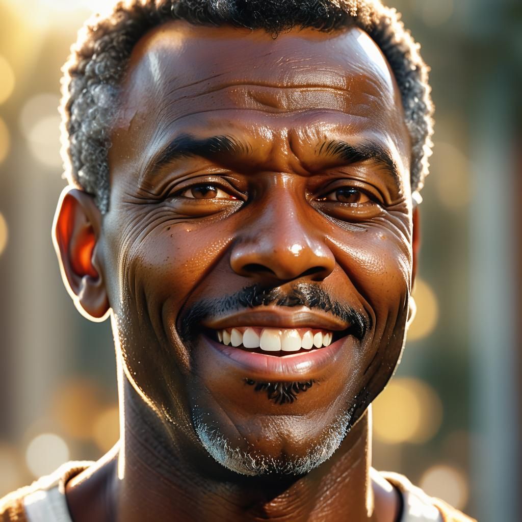 Encouraging Smile: Hyper-Realistic 3D Portrait in Golden Lig...