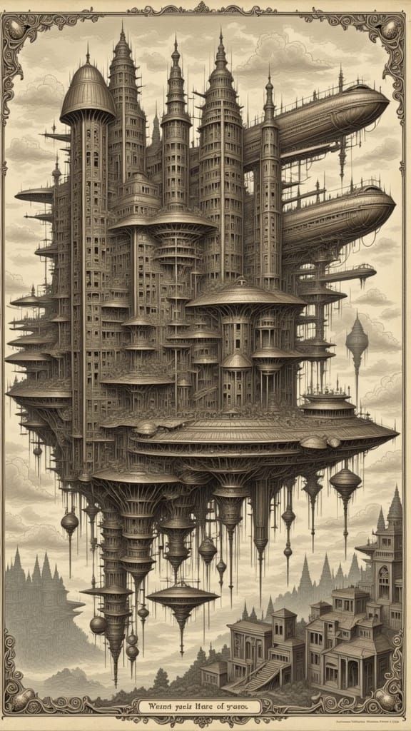 Ornate Parchment Diagram of a Massive Airship
