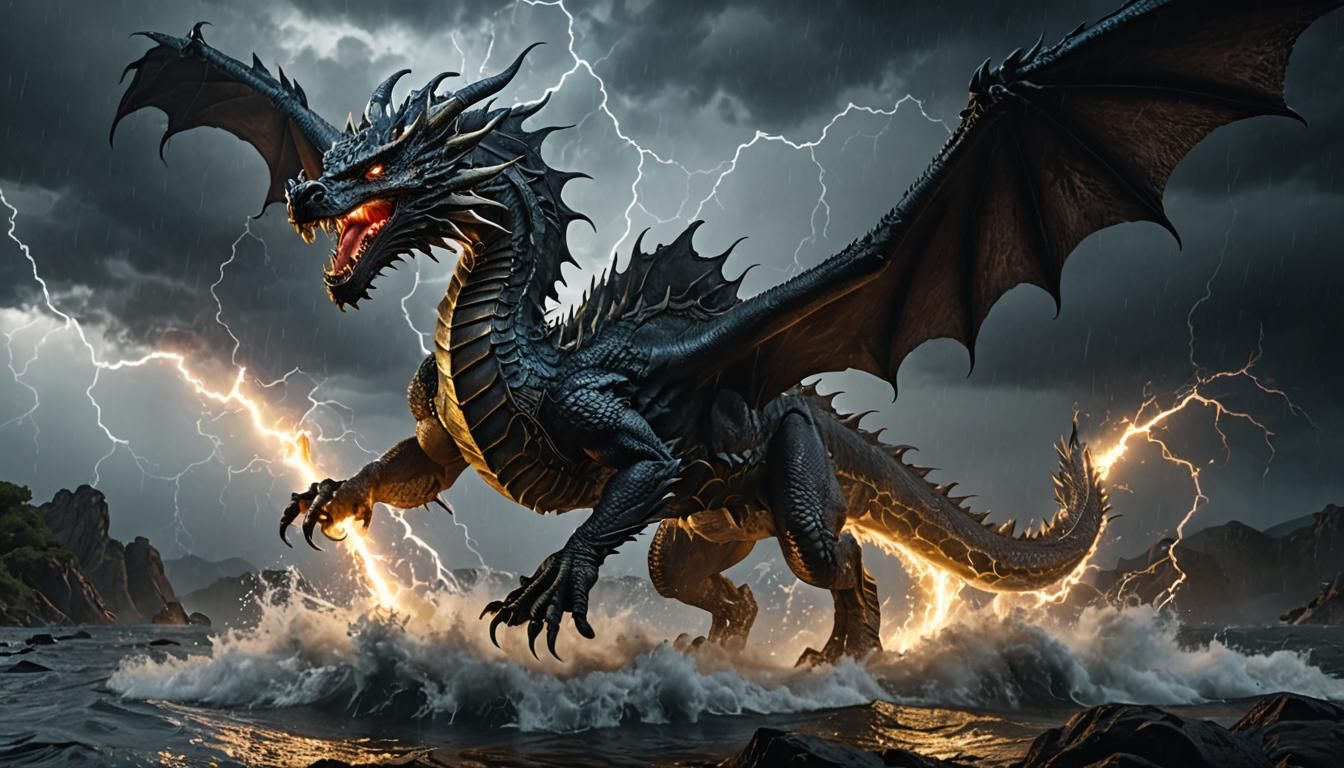 Storm Dragon Roaring in Epic Lightning Storm