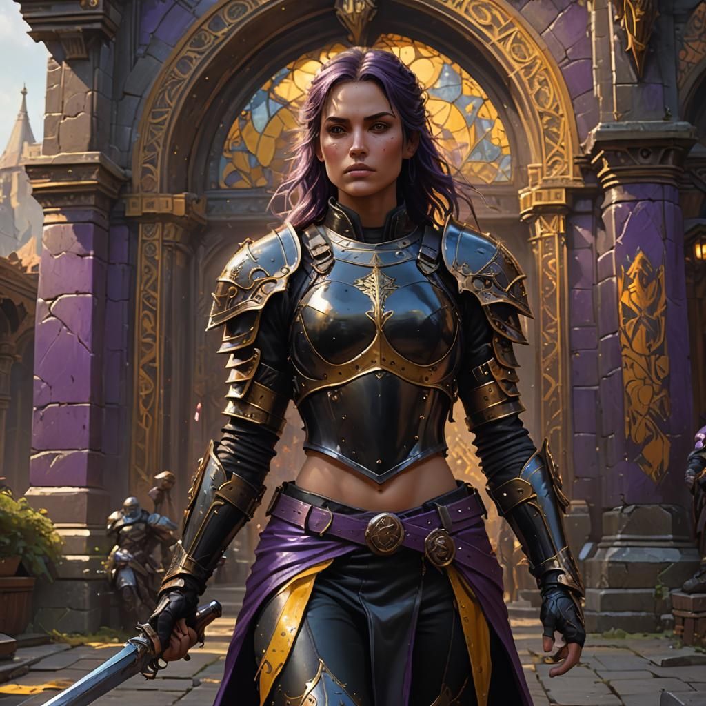 Female Warrior in Black Leather Armor, Dark Fantasy