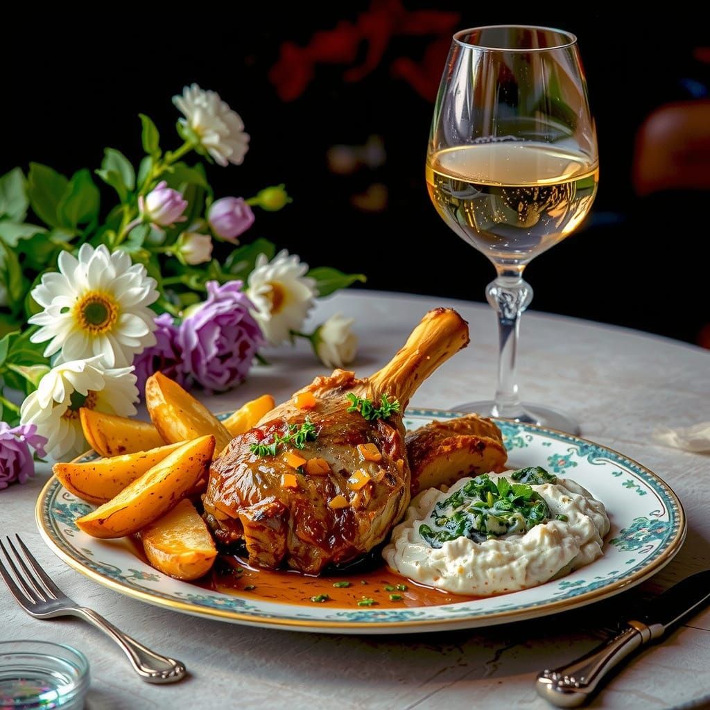 Succulent Lamb Shank Still Life with Chardonnay