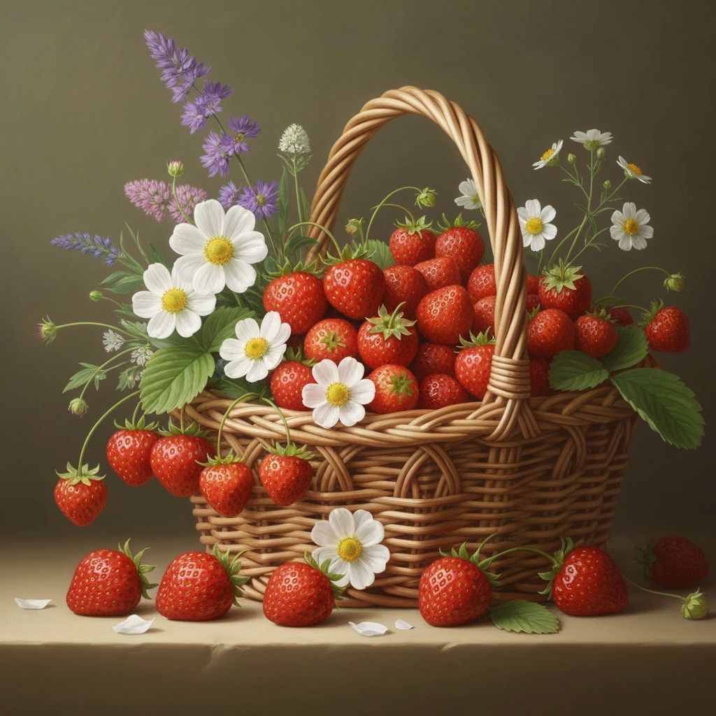 Still Life: Strawberries and Wildflowers in Painterly Style
