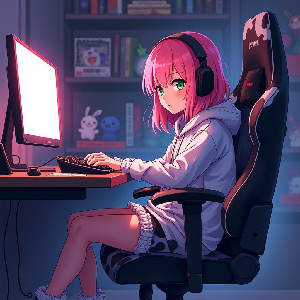 Gaming Girl in Vibrant Manga Style