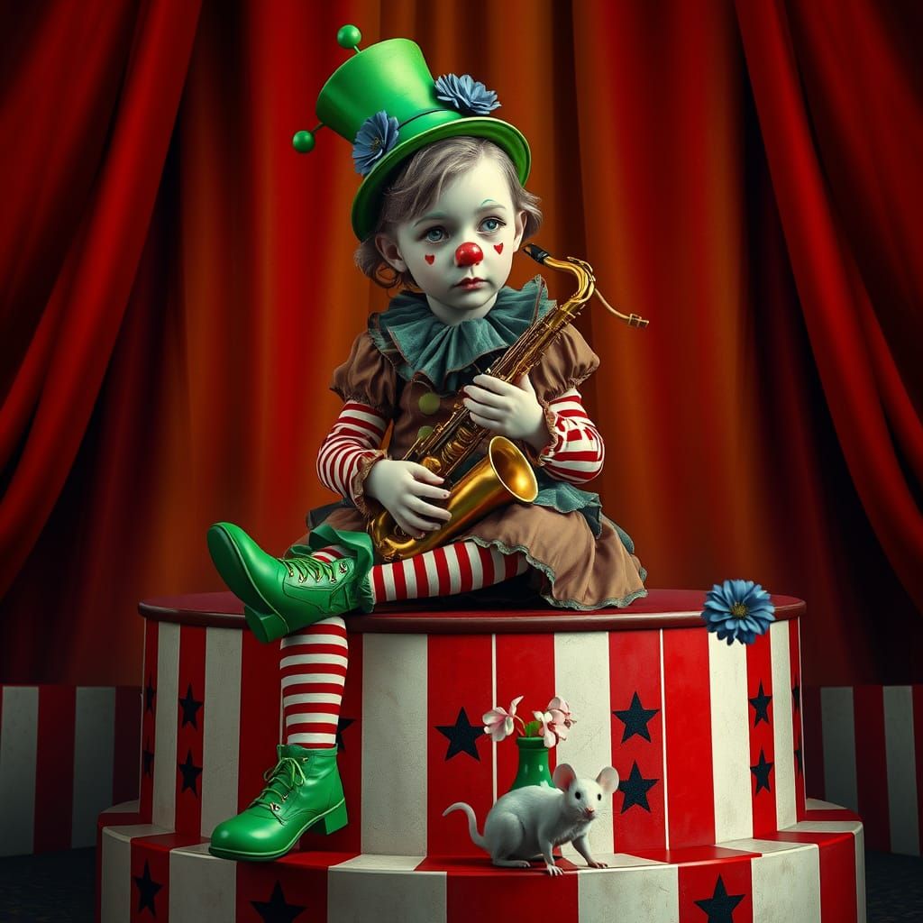 Surreal Circus Scene in Impasto Oil Painting Style