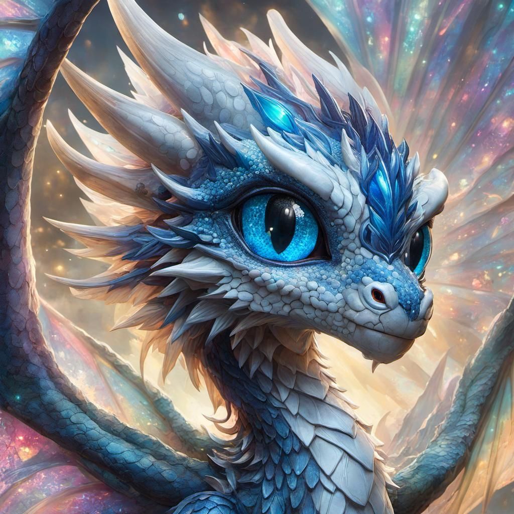 Adorable Dragon Portrait with Luminescent Wings