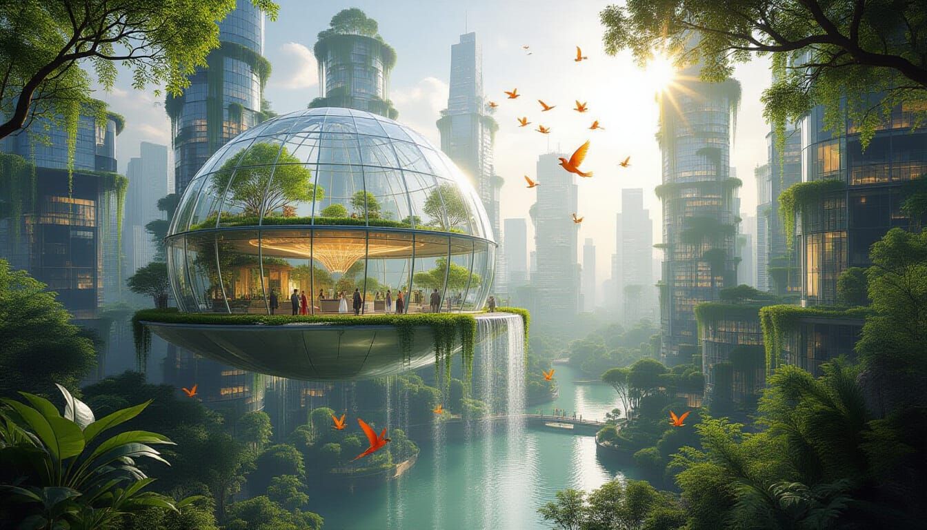 Floating English Garden House Above Futuristic Verdant Axis ...