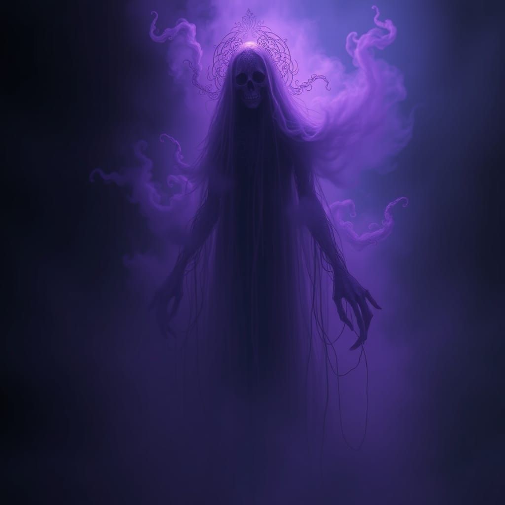 Ethereal Purple Haunting Figure in Dark Surrealist Style