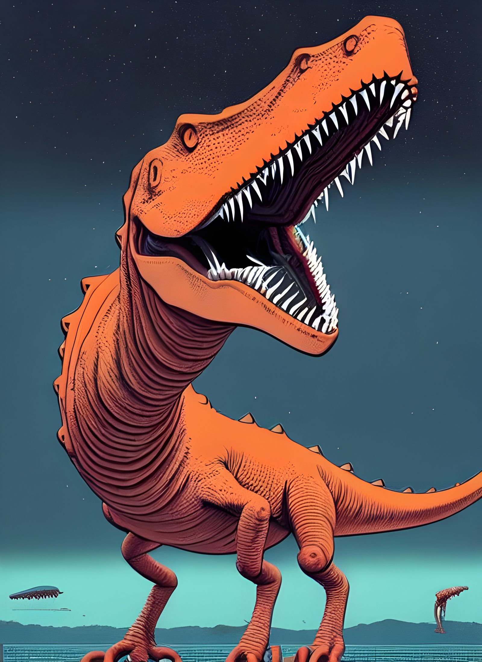 Dinosaur Portrait in Ukiyo-e Horror Style