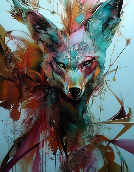 Hyperdetailed Wolf in Mixed Media Style