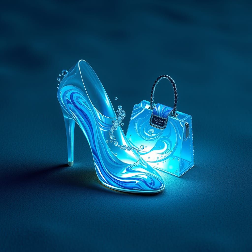 Ocean Water Shoe and Bag as Surreal Digital Art