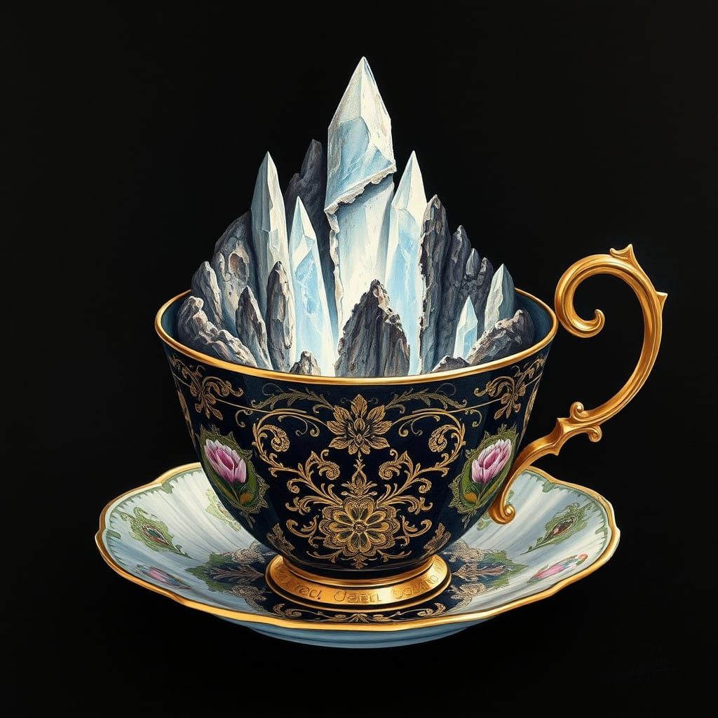 Whimsical Crystal Cave in Gilded Victorian Teacup
