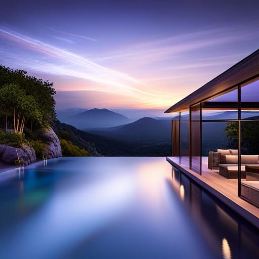 Nighttime Poolside Serenity in Graffiti Art Style