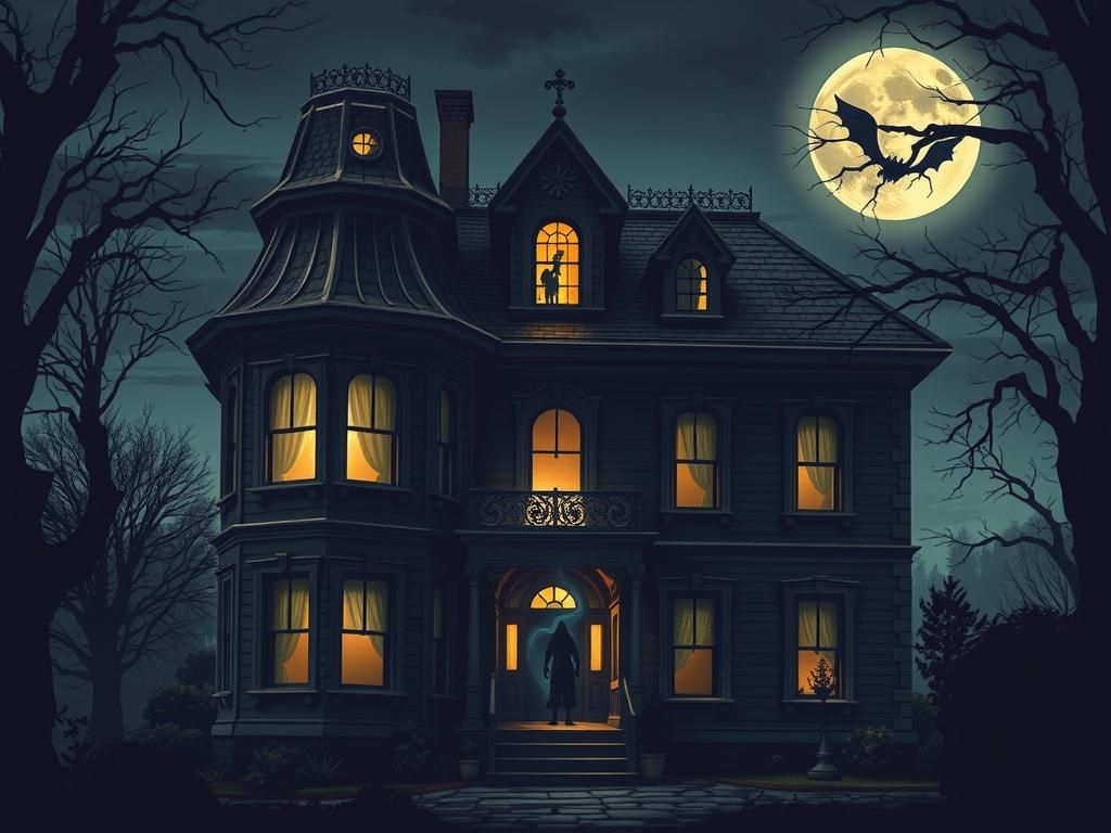 Eerie Haunted Victorian Mansion in Moonlight